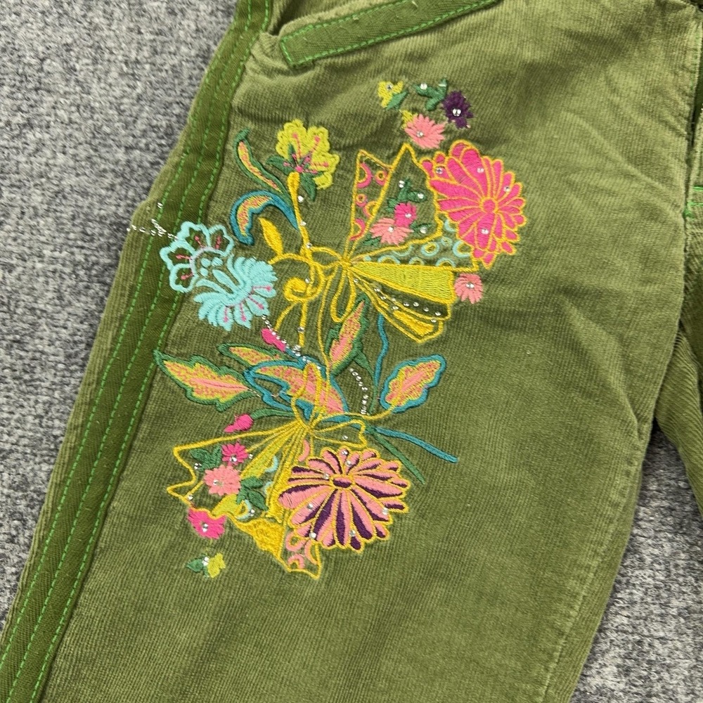 Miss Me Pants Womens L Green Corduroy Y2K Floral Embroidered Rhinestone Belted - Picture 6 of 16